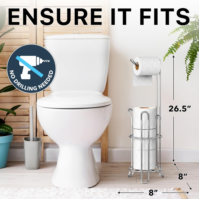 Simple Houseware Bathroom Toilet Tissue Paper Roll Storage Holder Stand, Chrome Standard