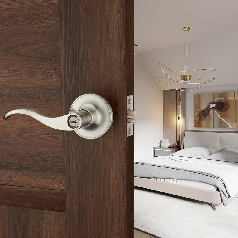 1 Pack of HENYIN Wave Lever Door Lock/Door Knob Hardware Handle and Closet Lockset, Silver Color, Bathroom Version Without Key,Left Hand (805SN-L-Bk) 1 Pack Bk (Left Hand)