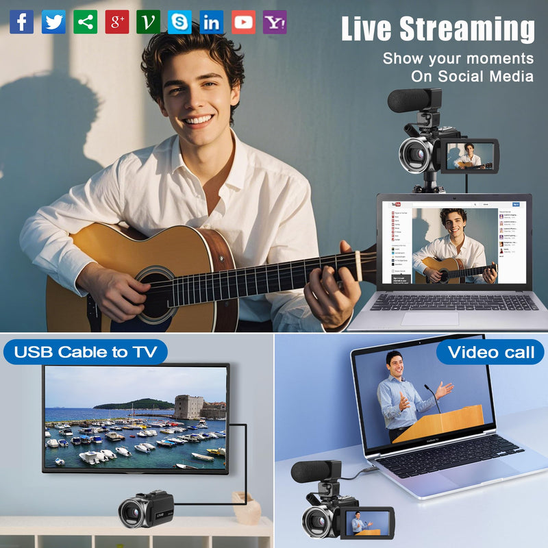 Video Camera Camcorder Digital Camera Recorder for YouTube Full HD 1080P 30FPS 36MP 3.0" 270゜Rotation LCD Video Cameras for Filming with Microphone,32GB SD Card, 2 Batteries for Kids Students Elderly