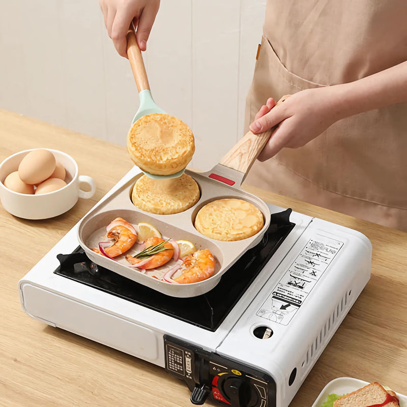 Egg Frying Pan 3-In-1 Divided Nonstick Egg Pan with Lid Breakfast Grill Pan Skillet Compatible with Gas Stove & Induction Cooktops (White, Upgraded Lid) White