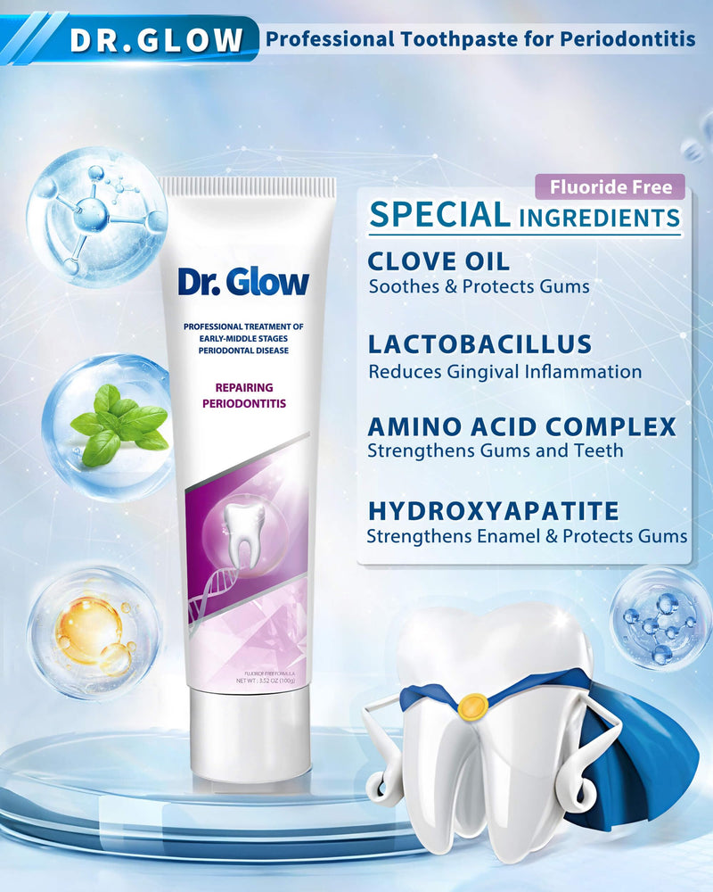 Dr. Glow Toothpaste Gum Repair for Receding Gums, Periodontal Disease, Bad Breath, Gum Regrowth, Loose Tooth Repair - 2 Tubes Pink 3.52 Ounce (Pack of 2)