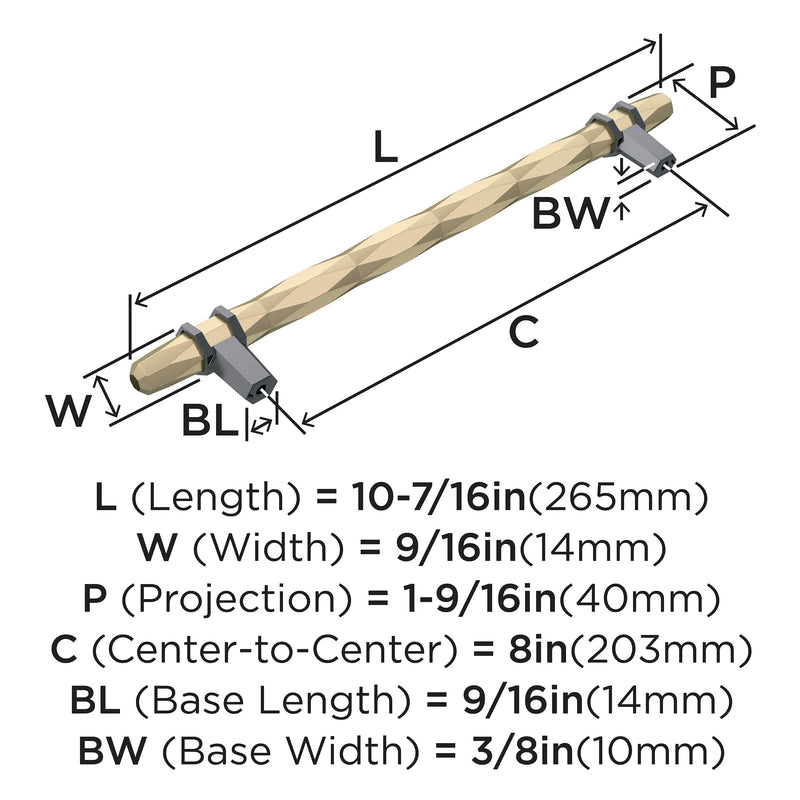 Amerock | Cabinet Pull | Golden Champagne/Black Chrome | 8 inch (203 mm) Center-to-Center | London | 1 Pack | Drawer Pull | Drawer Handle | Cabinet Hardware 8in (203mm) Center-to-Center