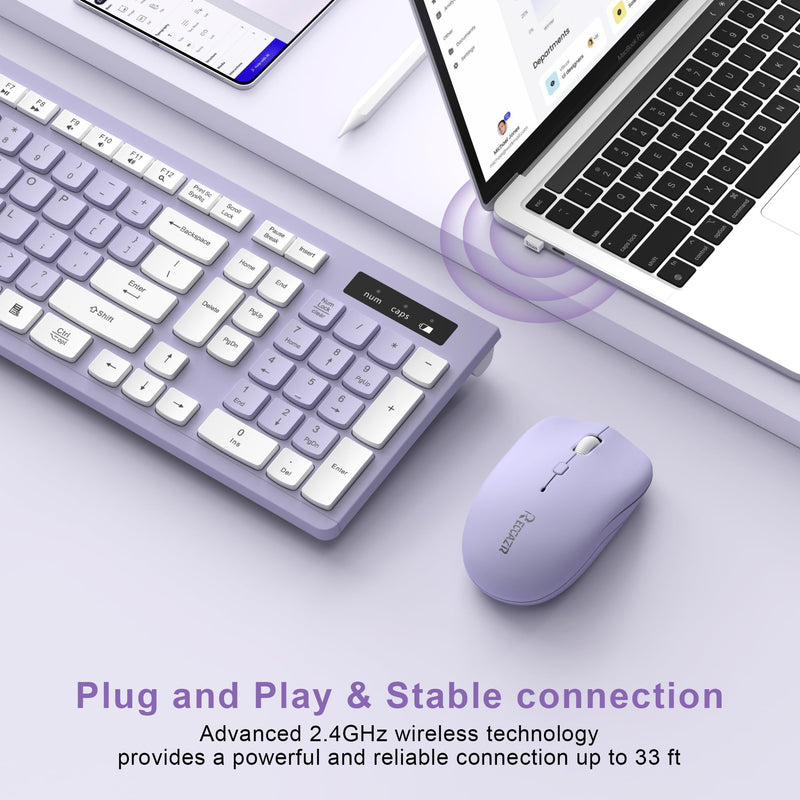 Quiet Wireless Keyboard and Mouse Combo for Office and Home(Purple)