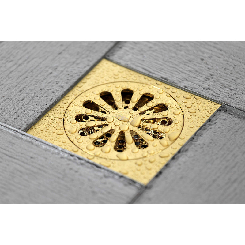 Kingston Brass BSF4161BB Watercourse Sunburst 4" Square Grid Shower Drain, Brushed Brass