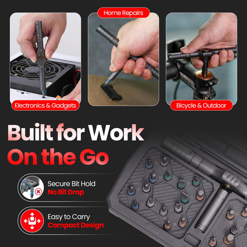 34 in 1 Magnetic Screwdriver Set, Magnetic Ratchet Screwdriver Set with Multi-Bit Ratcheting Handle & Bit Magnetizer, Compact Repair Tool Kit with Storage Case for Furniture, Computer, Bicycle and DIY