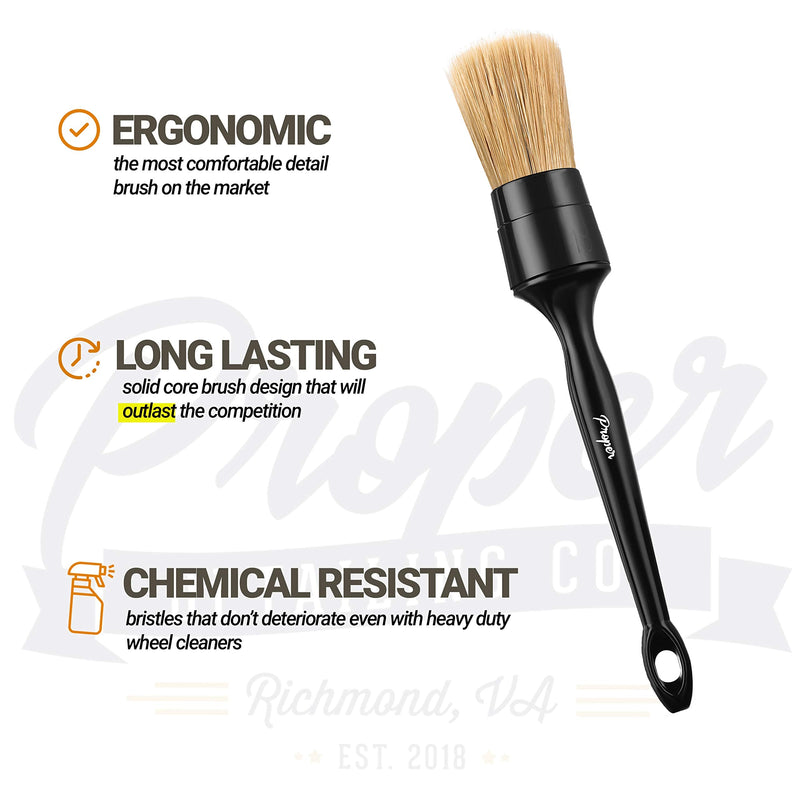Professional Detailing Brush Set Ultra Soft Boars Hair Detailing Brushes 3 Pack, Detail Automotive Interior or Exterior, get Professional Results with Proper Detail Brushes Car Detailing Black