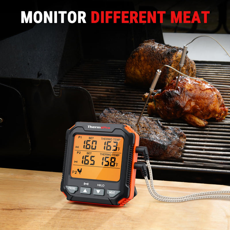 ThermoPro TP717 Digital Meat Thermometer for Grilling, Backlit Grill Thermometer Meat Thermometer Oven Safe with 2 Meat Probes, Food Thermometer for Cooking with Temp Alert for Smoker, BBQ, Oven