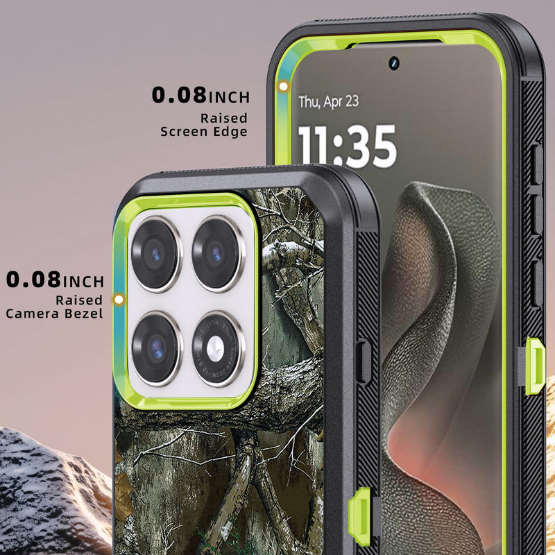 Compatible for Motorola Edge 2026 Case, Built in Screen Protector, Belt Clip Holster, Kickstand Heavy Duty Rugged Full Body Cover, Lime Camo