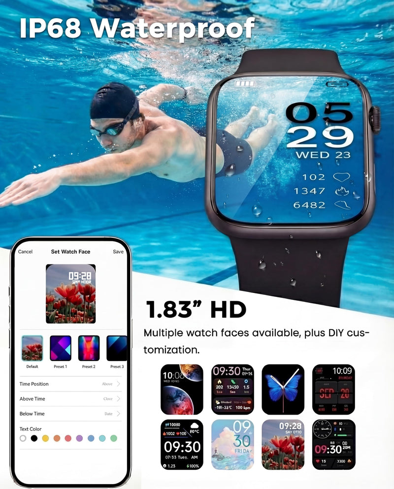 Smart Watch, Fitness Watch for Women Men with 24/7 Heart Rate/Blood Pressure Monitor,Pedometer, Sleep Tracker, 120+ Sport Modes, IP68 Waterproof Activity&Fitness Tracker Compatible with Android iPhone Black