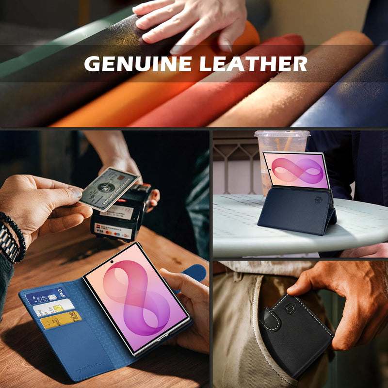 SHIELDON Genuine Leather Case Wallet for Galaxy Z Fold8, Wisteria Purple | RFID Blocking, Credit Card Holder, Magnetic Closure, Viewing Stand, Folio Design, Shockproof Phone Cover