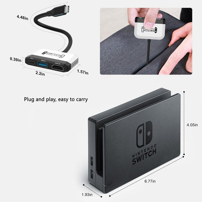 GKEAPZA Switch Dock for Nintendo Switch 2/Switch/OLED, 3-in-1 Portable TV Dock with 4K@60Hz HDMI USB 3.0 Port USB C PD 100W Charging,Mini Travel Dock Replacement for Switch Docking Station White
