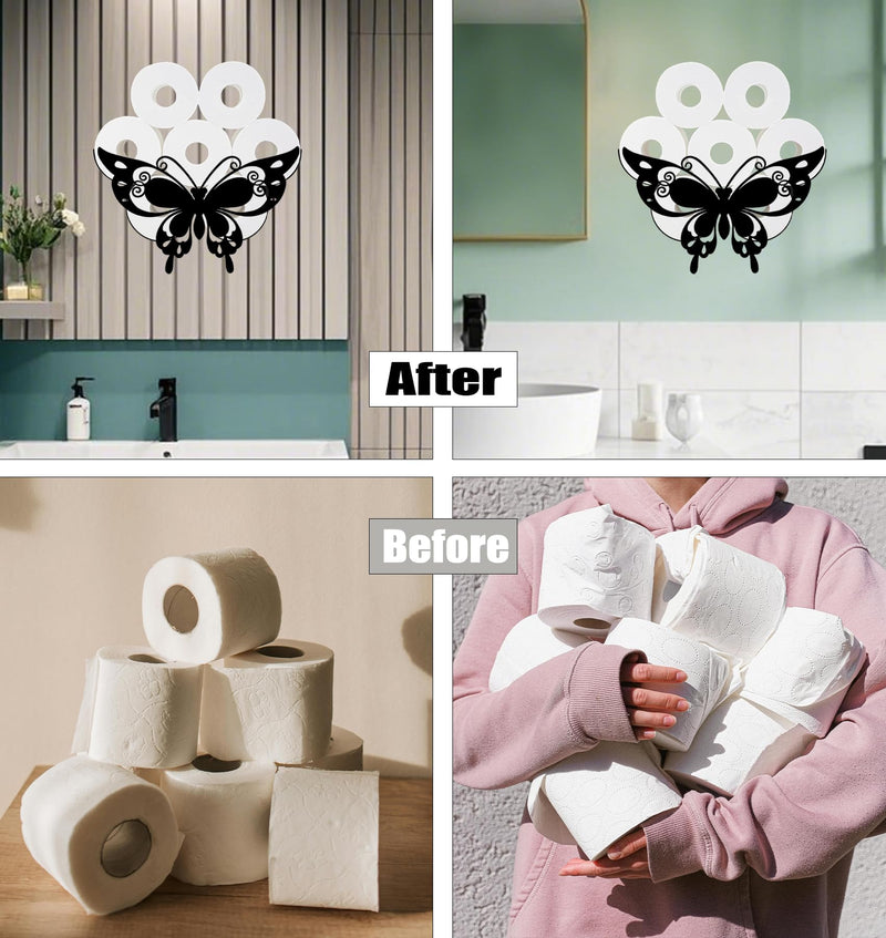 Lovely Butterfly Toilet Tissue Holder,Animal Paper Holders,Decorative Metal Papers Holder,Funny Toilet Animal Storage for Bathrooms,Bathroom Paper Organizer for Extra 8 Rolls Wall Mounted Art Decor W Lovely Butterfly