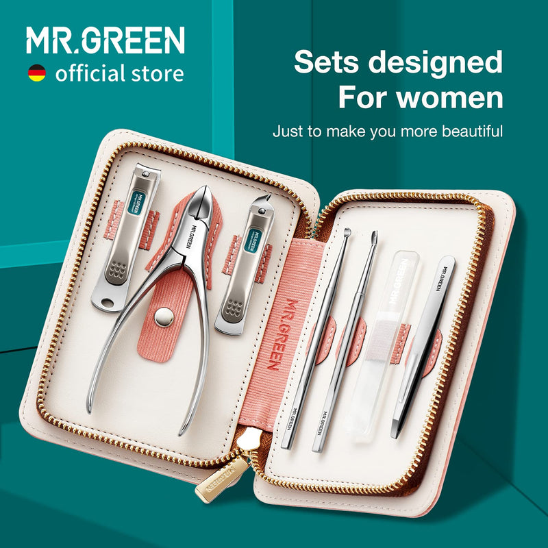 MR.GREEN 7in1 Manicure Sets Personal Care Tools Stainless Steel Professional Nail Clippers Pedicure Set Travel Case Kits (Mr-6020) Mr-6020