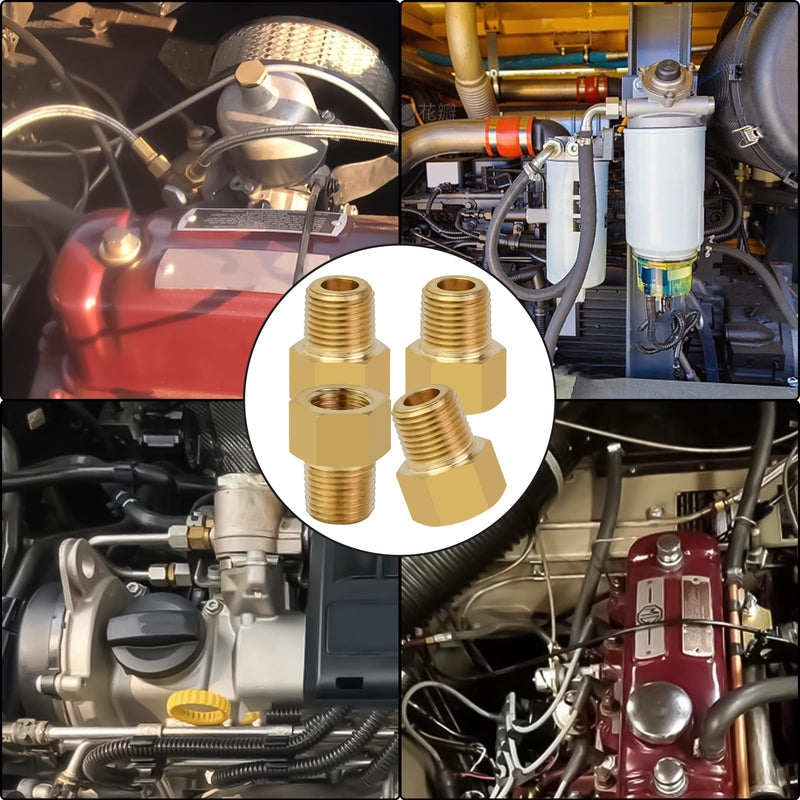 1/8" NPT to 3/8-24" Adapter Fitting - Brass Inverted Flare Female Brake Adapter for Hydraulic, Refrigerant, Fuel Lines (4PCS) 1/8" NPT to 3/8-24" Adapter Fitting