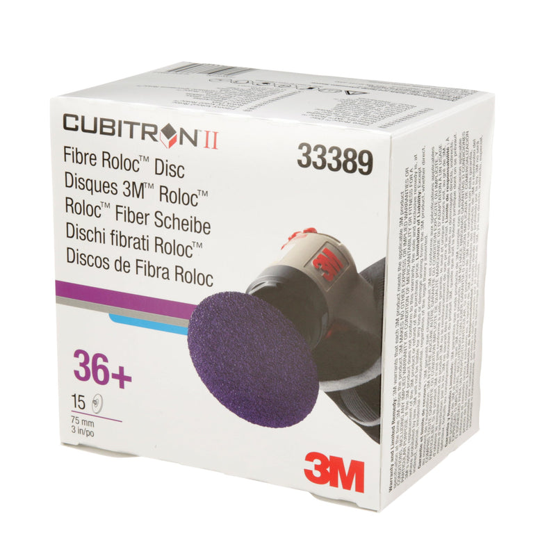 3M Cubitron 3 Roloc Fibre Disc, 33493, 36+, 3 in, Precision Shaped Ceramic Grain, Quick Change Abrasive Disc for Grinding, Weld Blending, Deburring, High Cut Rate and Long Life, Pack of 15