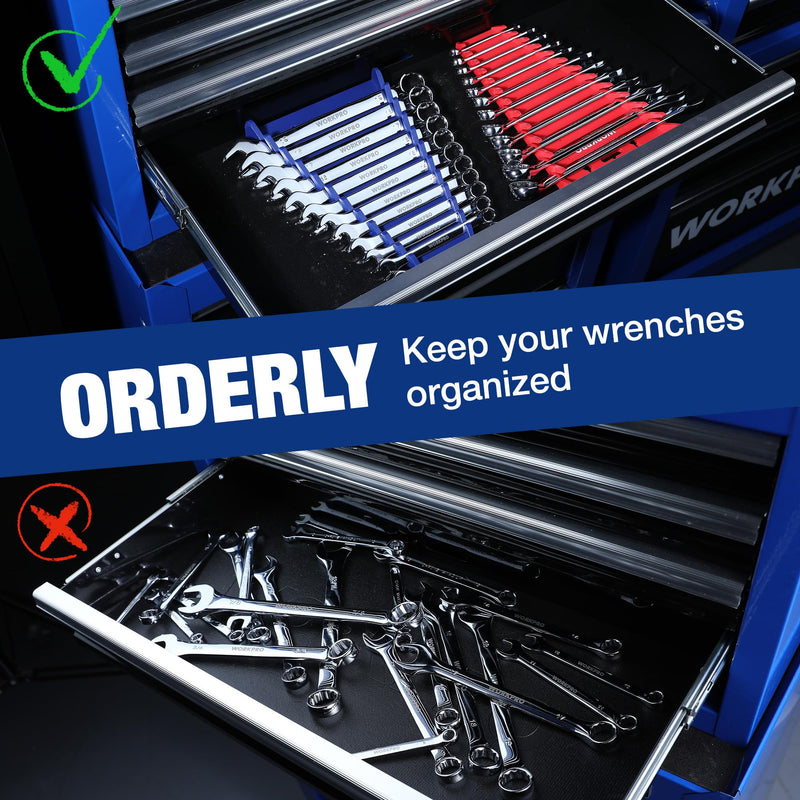 WORKPRO 2-Pack Magnetic Wrench Organizer, 12-Piece Wrench Holder Set for Tool Box Drawer Chest, Premium Quality Wrench Rack Tool Trays SAE 1/4" - 15/16" and Metric 6 mm-24 mm Magnetic wrench organizer(2PC)