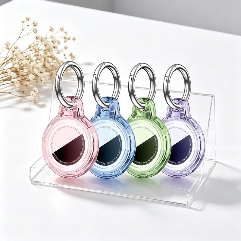 4-Pack Colorful Protective Shell, Transparent Case with Keychain Ring, Soft Clear TPU Protective Cover for Tracker, Shockproof Anti-Lost Holder for Keys, Bags, Luggage