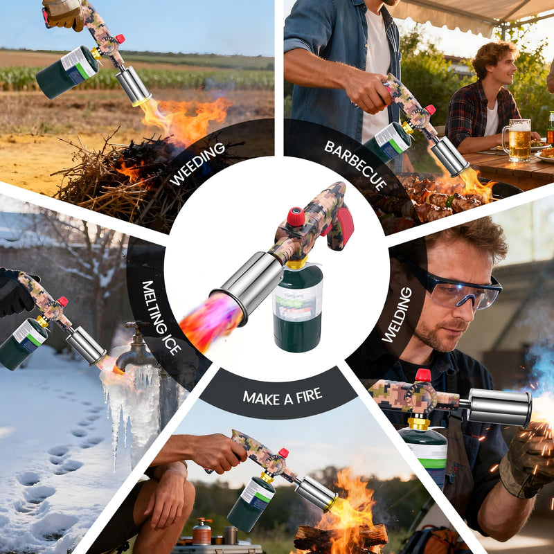Propane Torch, Cooking Blow Torch Gun, Charcoal Lighter, Flame Thrower, Kitchen Food Torch Head for Grill, Sous Vide, BBQ (Tank Not Included) (Camouflage-B) Brown