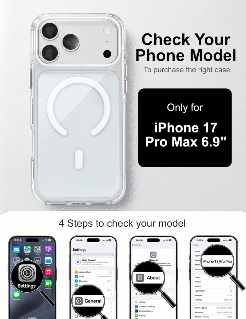 Clear Anti-Yellowing Case for iPhone 17 Pro Max, Magnetic Charging White