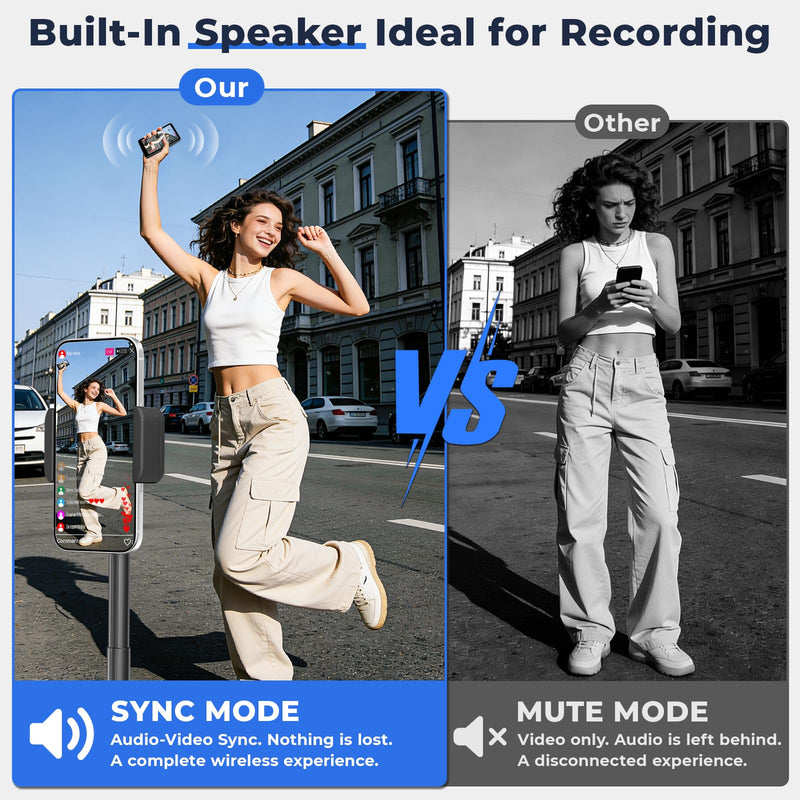 Selfie Monitor Screen iPhone, Magnetic Back Camera Monitor iPhone & Android | Wireless Vlog Screen with 164 ft Remote Zoom Shoot, Built-in Speaker, 1500mAh Battery, for Vlogging Live Stream Black