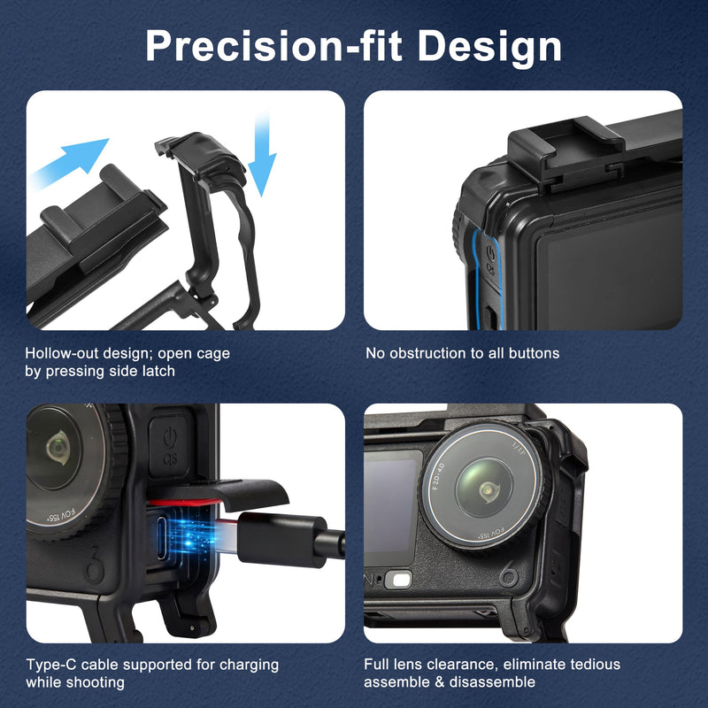 FitStill Protective Case for DJI Osmo Action 6, Multi-Functional Extended Lightweight Protective Cage, Direct Charging Street Photography Handle Component, Action6 Accessory Kit