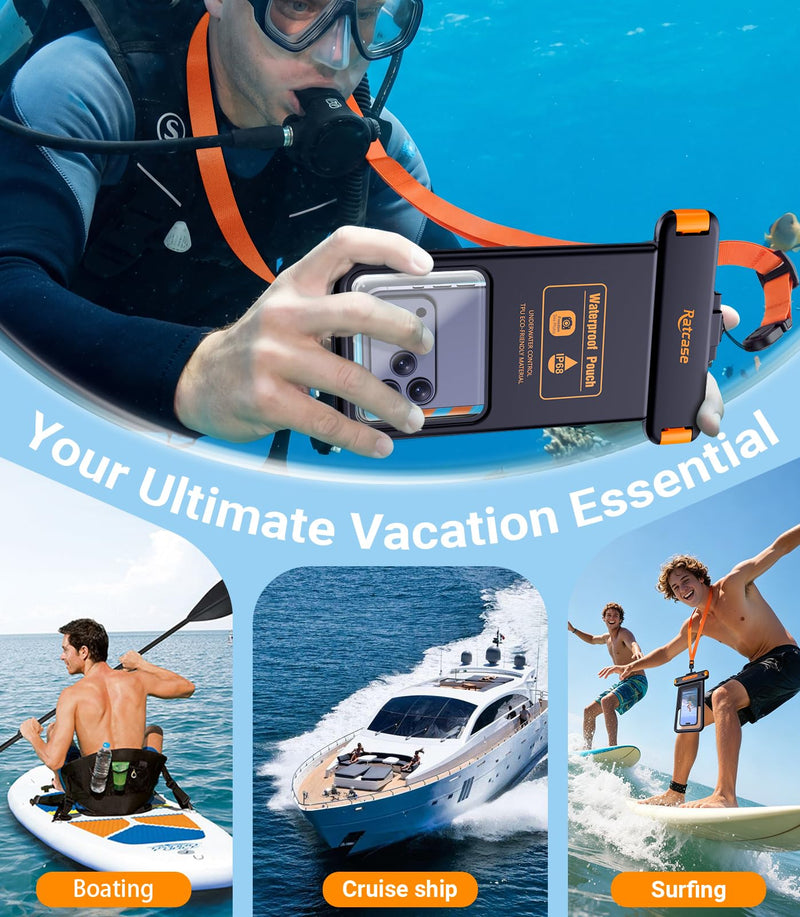 IP68 Bluetooth Shutter Waterproof Phone Pouch Case,Floating,Black | Hands-Free Photo & Video Underwater Control.Large Waterproof Phone Case Universal Fit for 8.5" Phone(iPhone Samsung Google) Black