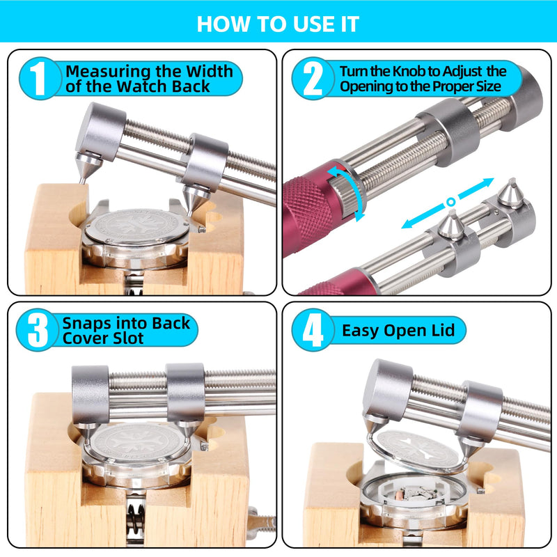 Watch Back Removal Tool，2-Jaw Opener with 2 Different Steel Jaws, Alloy Screw Case Back Opener Remover Repair Tool for Watch Maintenance