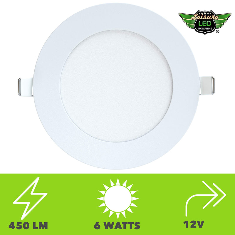 LeisureLED 5 Pack RV Boat Recessed Ceiling Light 480 Lumen Super Slim LED Panel Light DC 12V 4.75" 6W Full Aluminum Downlights, (Neutral/Natural White) Neutral / Natural White