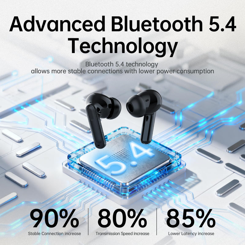 xinwld Adaptive Hybrid Active Noise Canceling 2026 Wireless Earbuds, 6 Mics ENC Clear Call Ear Buds, Hi-Res Audio Deep Bass Bluetooth 5.4 Headphones, 40H, LED, for Sports Running Gym Workout, Black