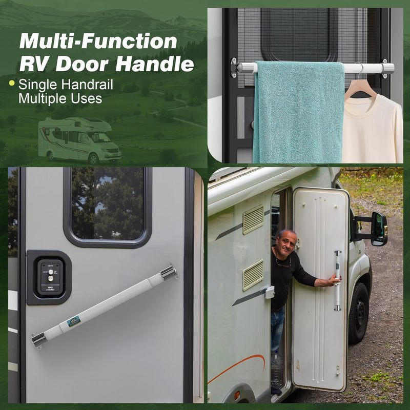 RV Screen Door Handle Cross Bar Adjustable from 21.7" to 33", White RV Door Handle Grab Bar Fits for Most Motorhome Camper Travel Trailer,Durable,Sturdy and Secure Aluminium RV Handles