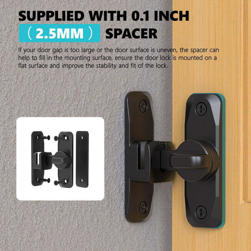 Sliding Barn Door Lock & 90/180 Degree Latch Hardware, Zinc Alloy Small Flip Door Lock for Closet, Bathroom, Cabinet, Garden, Shed (Black-2 Pack) Black-2 Pack