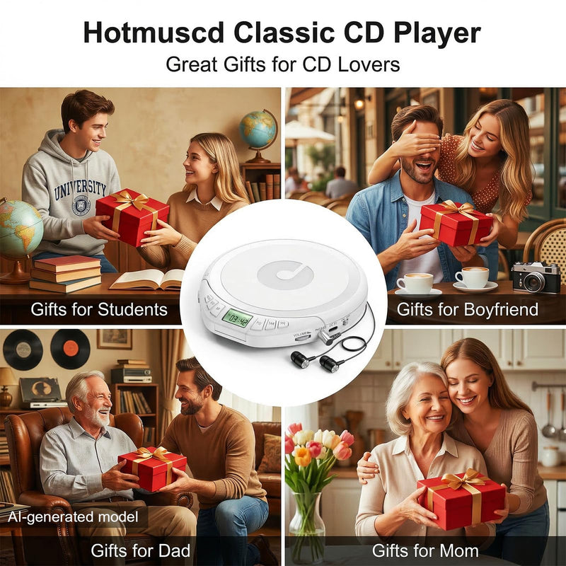 H-01 Portable CD Player with Earphones,Personal CD Discman Player for Home Car with Anti-Skip Shockproof Protection, Small CD Player with LCD Display for Music Lovers
