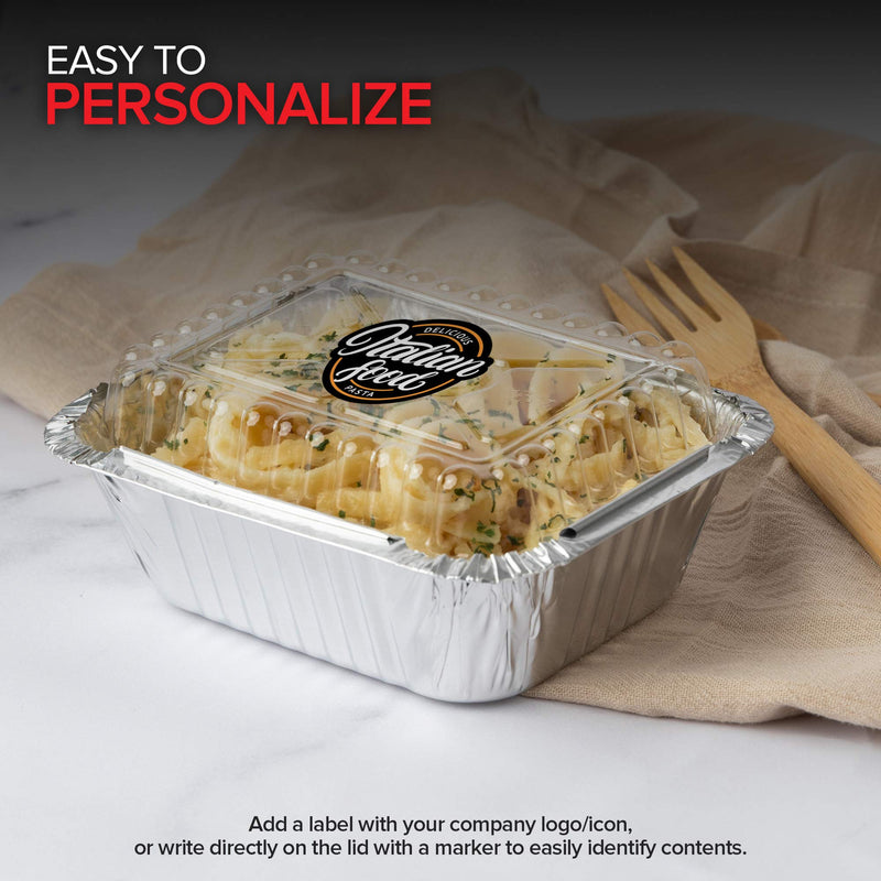 Stock Your Home 1 lb Small Aluminum Pans with Clear Plastic Lids (100 Pack), Disposable Cookware & Takeout Trays for Restaurants & Catering 100 Pack