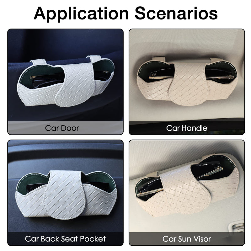 KINIVA Sunglasses Holder for Car Visor Leather Glasses Case with Clips for Car Visor Automotive Interior Visor Accessories Apply to All Car Models (09 Beige) 09 Beige