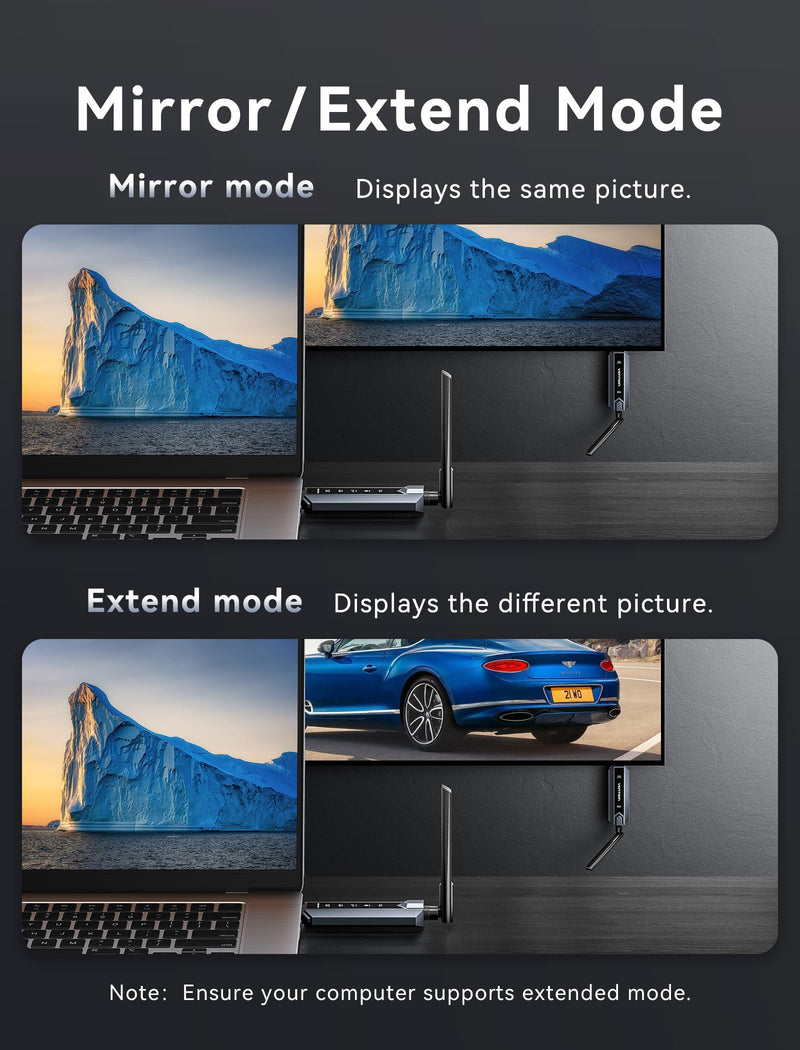 VENTION Wireless HDMI Transmitter and Receiver 656FT/200M, 2.4G+5G Plug & Play Wireless HDMI Extender Kit 4K Decode for Video and Audio to Monitor from Laptop/PC/TV Box/Projector (1TX+1RX) 1TX+1RX