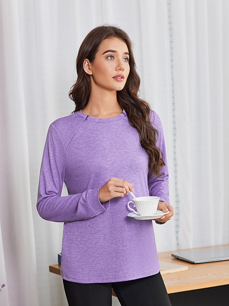 Deyeek Chemo Shirts for Port Access Women Long Sleeve Shoulder Post Surgery Shirt Dialysis Sweatshirts with Arm Zipper Purple X-Large