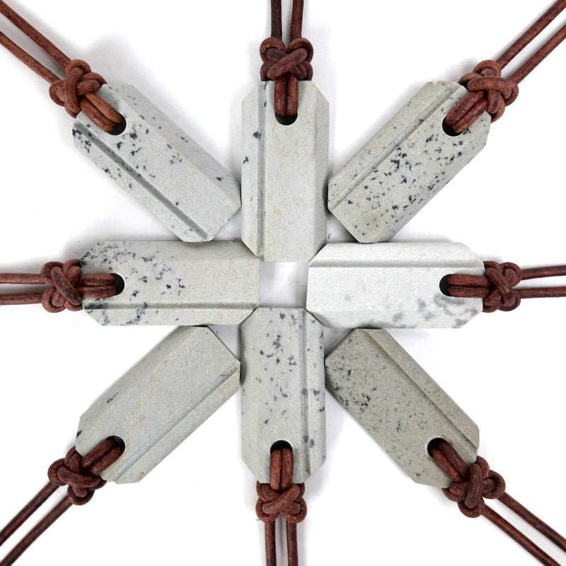 Wazoo Viking Whetstone Pendant, Knife Sharpener Necklace, Arkansas Novaculite on Leather Cord, Norse Inspired Knotwork, Made in the USA (Plain)