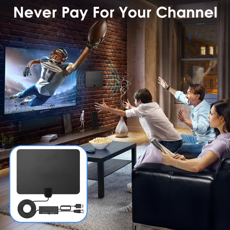 TV Antenna Indoor - Local Channels Digital TV Antenna - Supports 4K 1080p - with Signal Booster - Remote Reception Antenna for Smart TV and Old TVs - 16ft HDTV Coaxial Cable (Black) black Flat thin style