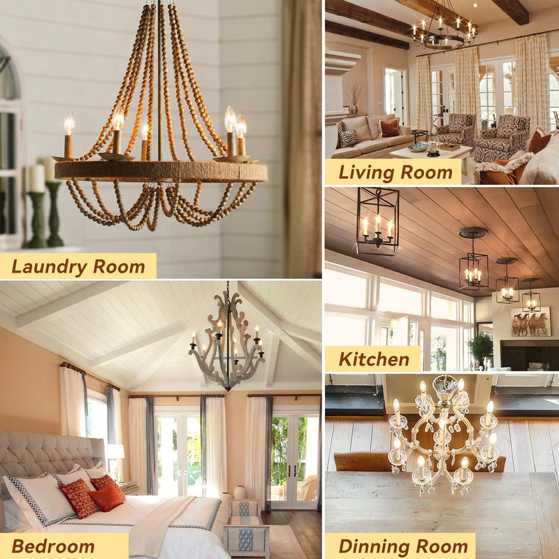 TJOY LED Candelabra Bulbs Dimmable, 60W Equivalent Chandelier Light Bulb, E12 Small Base, 4.5W 2700K Soft Warm White, B11 Vintage Filament Clear Glass Candle Light for Ceiling Fan Chandeliers, 24Pack 2700k Warm White 24 Pack