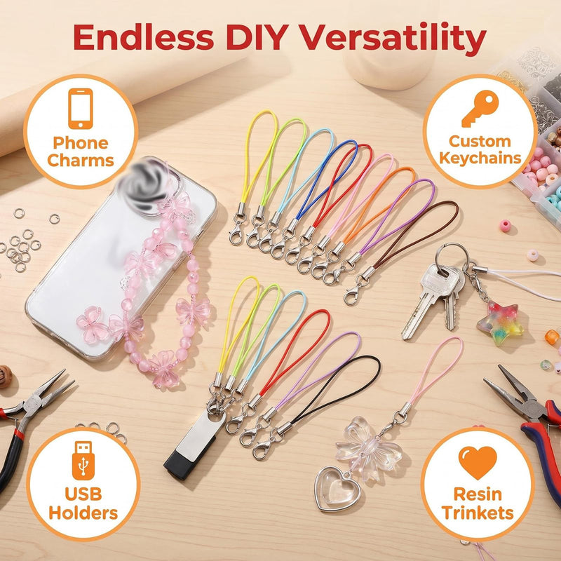 Phone Charm Strap String 100pcs Keychain Strings Cell Phone Charms Strap Kit Mini Lanyard Key Chain String for Keychain Cellphone Charms Jewelry Making (Multicolor) Multicolor