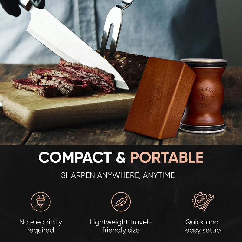 Rolling Knife Sharpener Kit – Premium Walnut Wood Kitchen Knife Sharpener for 15° & 20° Edge - Magnetic Knife sharpener with Diamond & Stainless Disc #1000/#3000