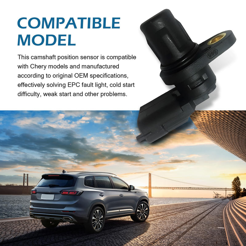 Car Camshaft Position Sensor, Standard Replacement Number F01R00B003, Engine System Sensor with Sealing Ring, for EPC Fault Light and Weak Start, Compatible with Chery 11-19 1.6L-L4 (Black)