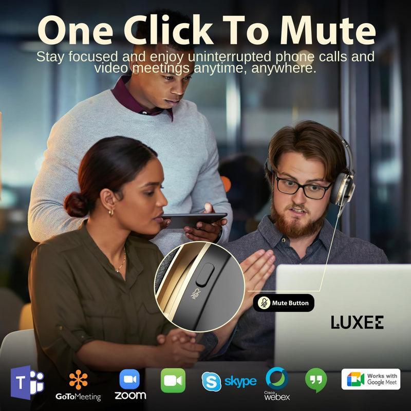 LUXEE Bluetooth Wireless Headset with Microphone for Work - Single Ear Computer Headset with USB Dongle & Charging Base, Noise Canceling Office Headset for Laptop, Zoom, Audifonos con Microfono