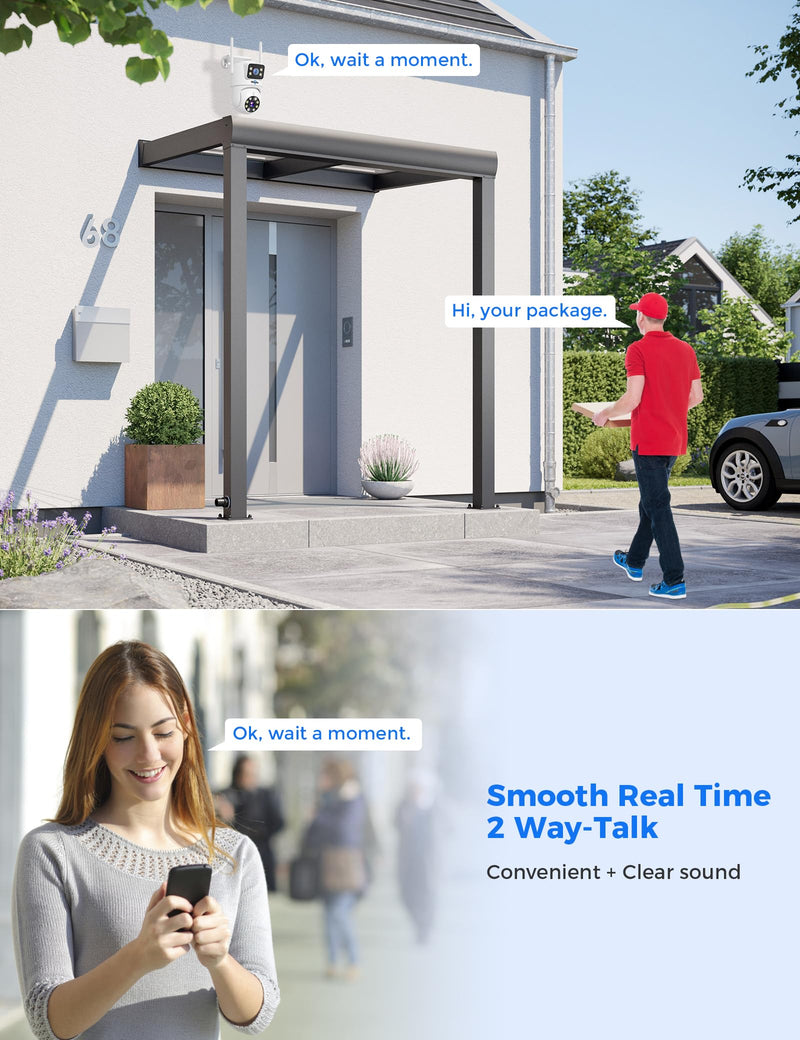 Hiseeu Wireless Security Camera, 5G/2.4G WiFi,Dual Lens View, Pan-Tilt- Zoom Control, Full Color Night Vision, Smart Motion Detection, Auto Track,Two-Way Audio, IP66 Waterproof, Plug-in Cable Gray