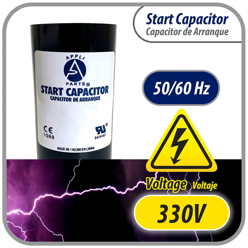 Appli Parts CON-270-330 Motor Start Capacitor 270-324 MFD uF, 330 VAC. Universal for Electric Motor Applications, 1.75 in Wide, 3.38 in Height