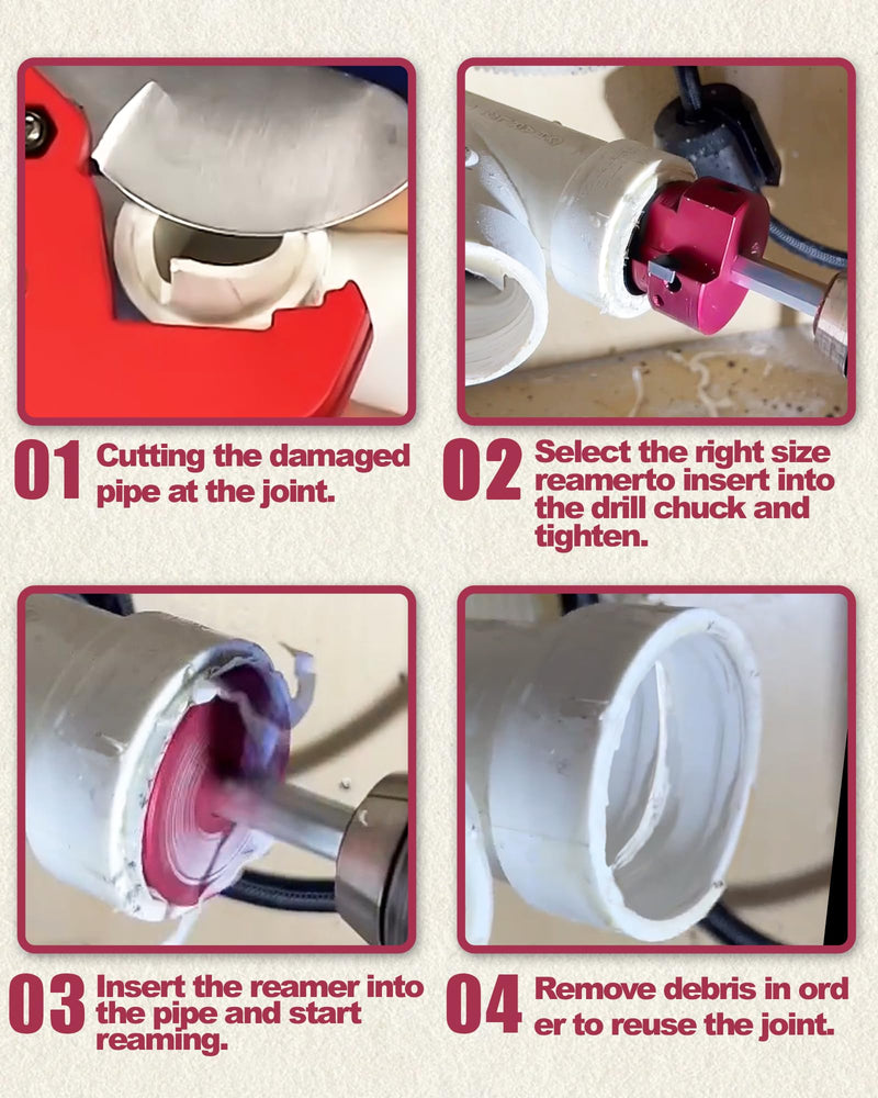 PVC Pipe Reamer Kit Includes 1-1/2, 2 Inch PVC Fitting Saver, Plastic Pipe Fitting Reamer Socket Saver Plumbing Tool with 3/8-Inch Hex Shaft for for Schedule 40 Fits Standard 1/2" Drill 1-1/2 '' + 2''