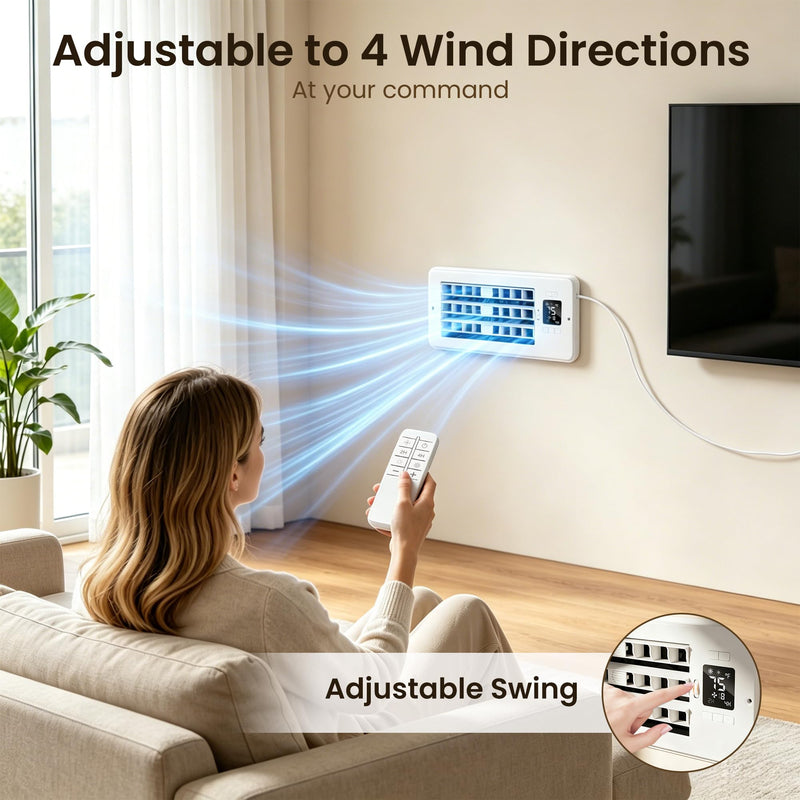 Smart Register Booster Fan for 4" x 10" Vent Holes - 10-Speed Quiet Vent Booster Fan with Thermostat & Remote Control, Improves Heating/Cooling, Manual Adjustable Louver, for Floor Wall Ceiling White