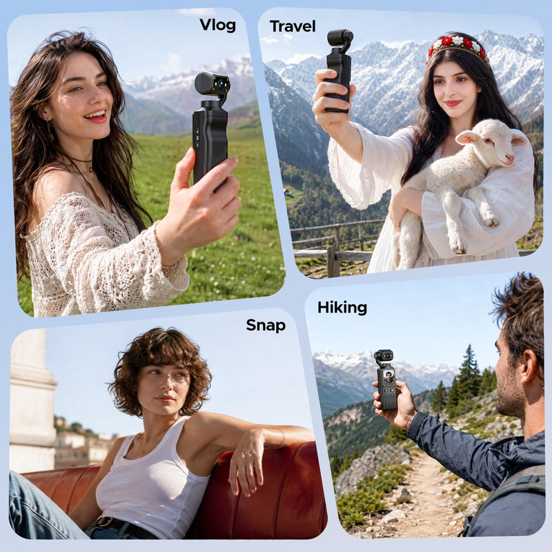 2K Vlogging Camera with 180° Rotating Lens, Handheld Pocket POV Video Camera, WiFi App, 7H Battery, 1.69" Screen, 32GB Card Included for YouTube, TikTok, Travel, Content Creators & Daily Vlogs Solid black