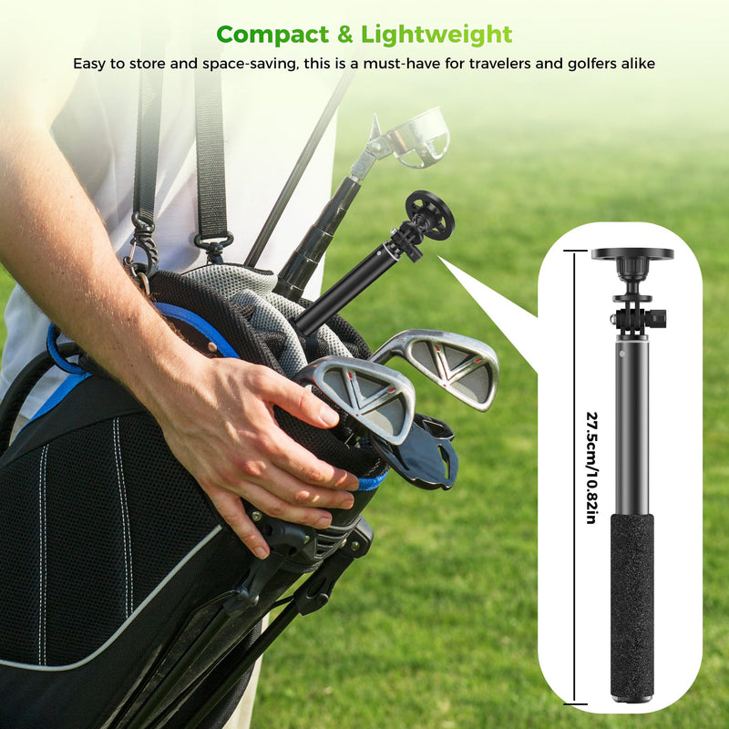 Golf Selfie Stick Tripod & Ground Spike to Record Swing, Phone Mount | Golf spike& tripod, strong magnetic mount, 11.4–47in adjustable pole, 1/4" thread, portable& compact, durable aluminum design