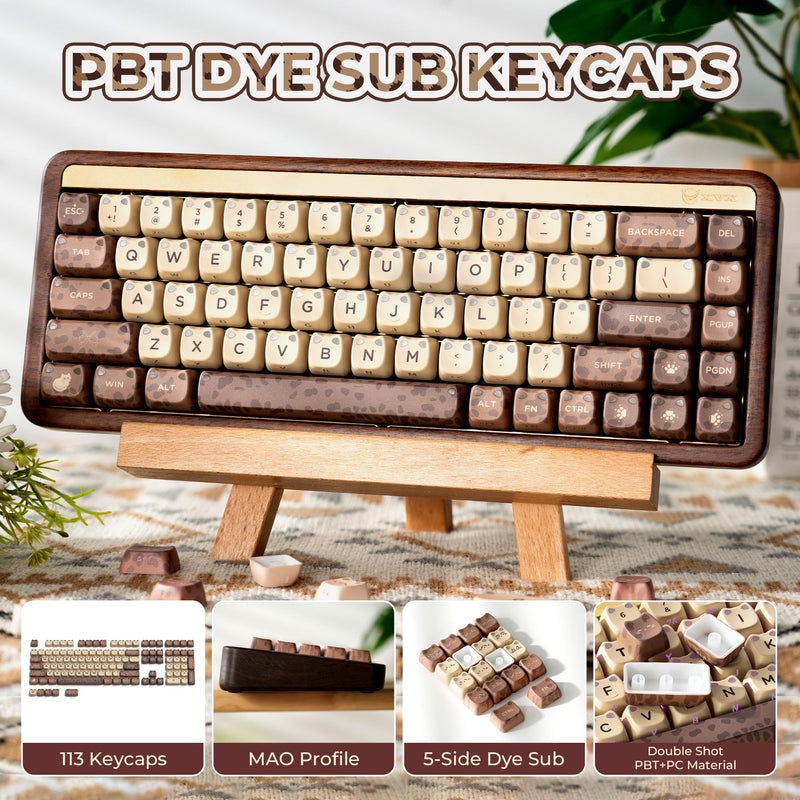 OHY XVX Mao Profile Shine Through PBT Keycaps,113 Keys Lumicat Leopard Coffee for Mechanical Keyboard